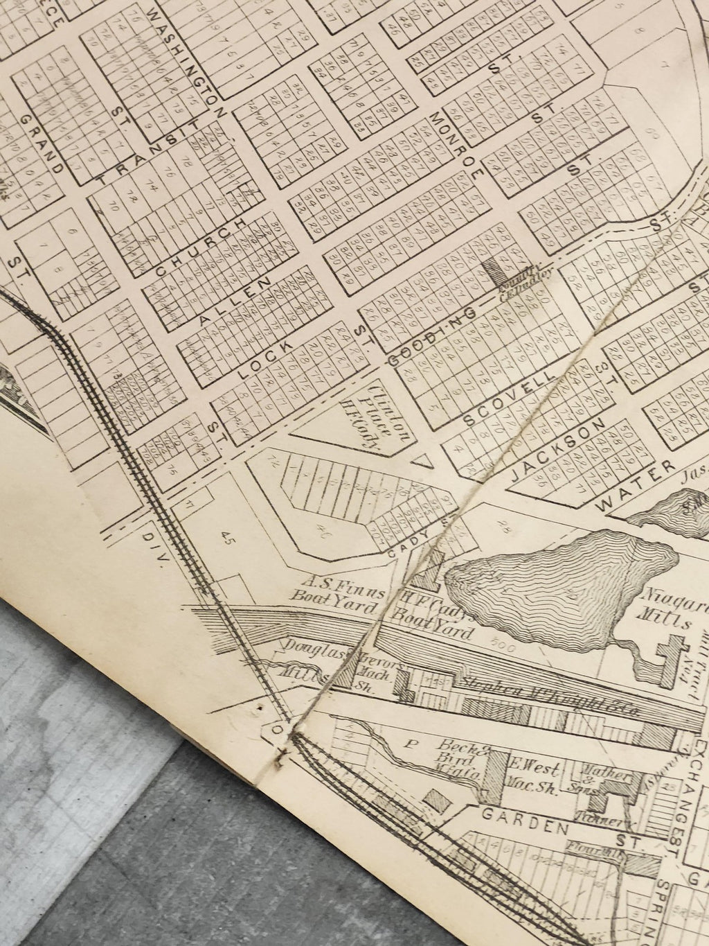 Vintage 1875 Lockport New York City Atlas Map 1st 2nd Ward 25.5x16 NY USA Print
