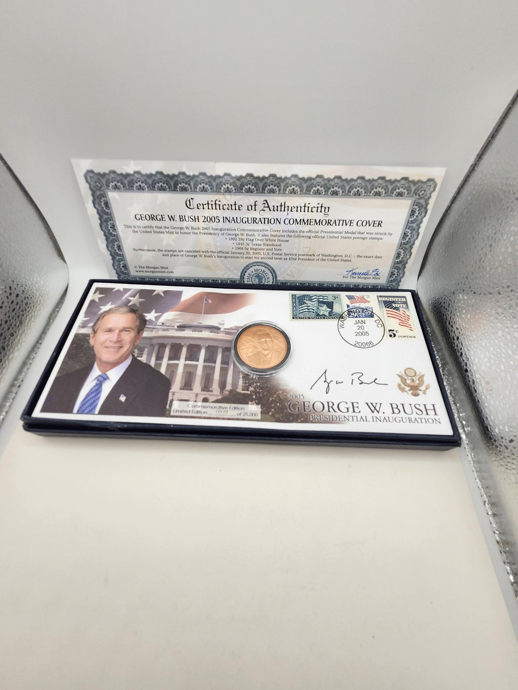 Vintage George W Bush Inauguration Coin Cover 2005 Morgan Mint Gold Tone COA