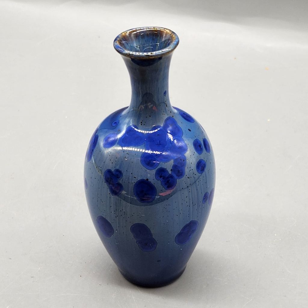 Signed Studio Pottery Vase Blue Drip Glaze Handmade Art Pottery 4.5”