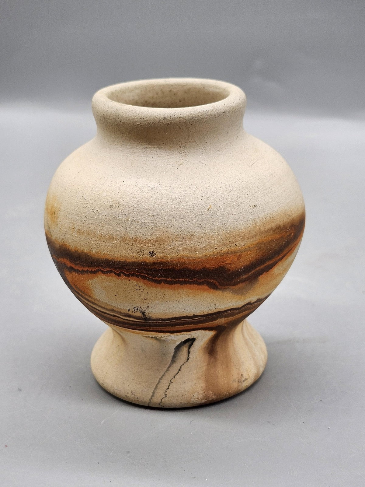 Vintage Nemadji Pottery Beige Marbled Pedestal Vase Art Pottery USA Decor