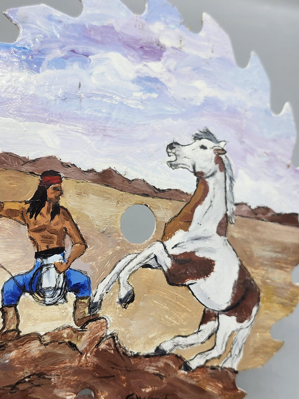 Vintage Sherry Shaver Horse Original Saw Blade Folk Art OOAK Painting Small