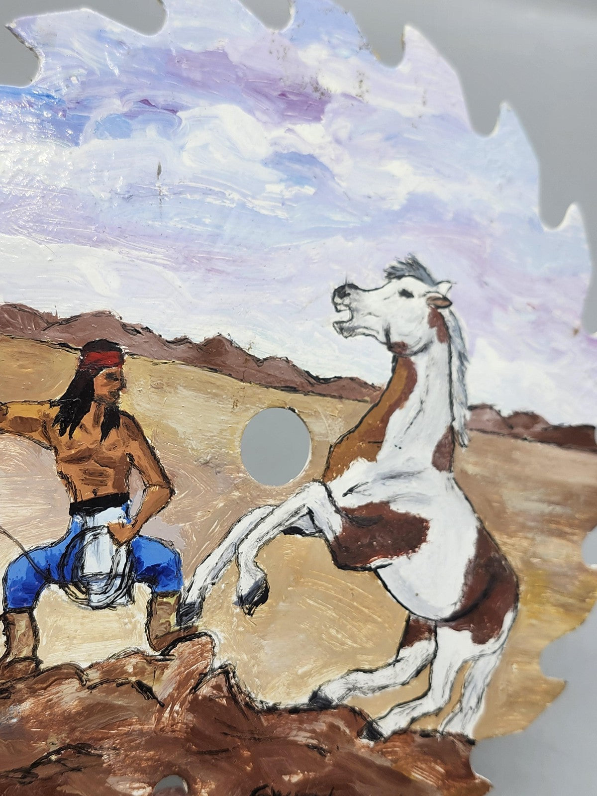 Vintage Sherry Shaver Horse Original Saw Blade Folk Art OOAK Painting Small