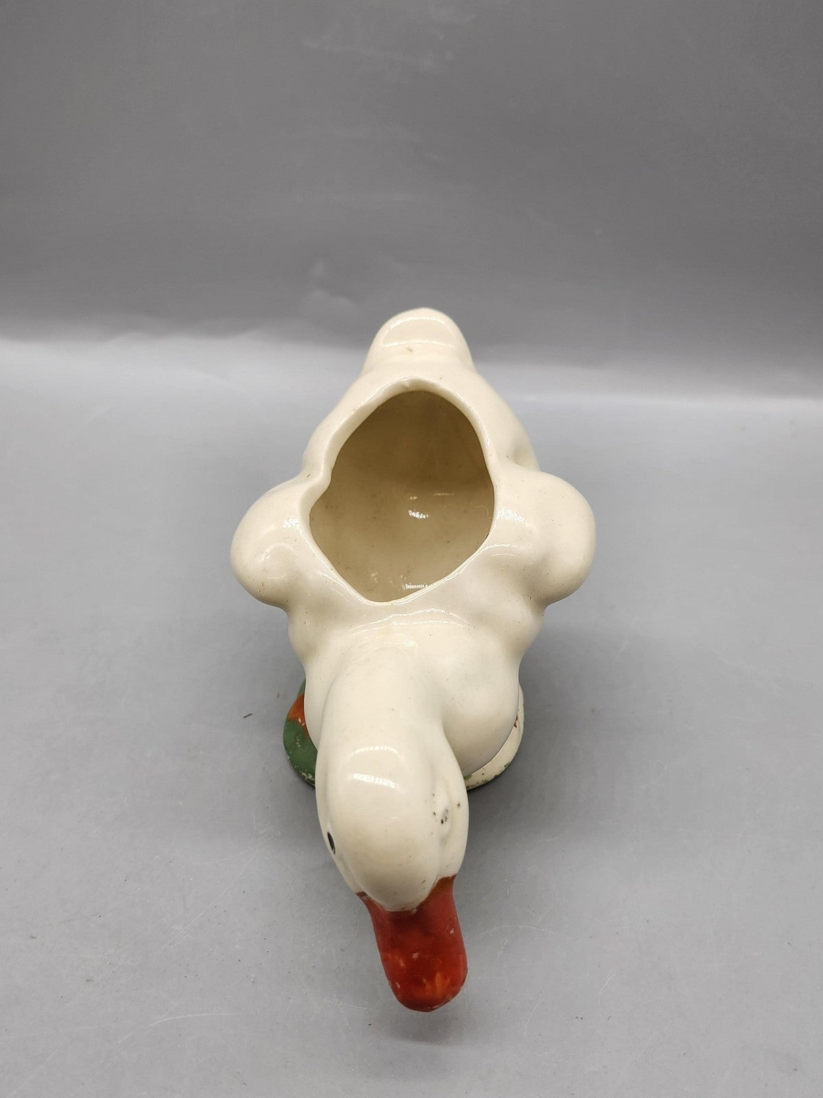 Unmarked White Ceramic Duck Planter Figural Multicolor Pottery Table Decor