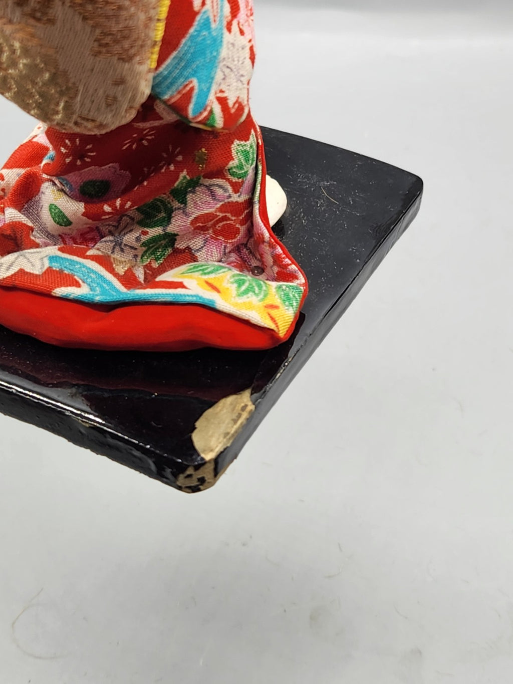 Vintage Japanese Kimono Doll Hand Painted Face Silk Brocade Display Figure 9"