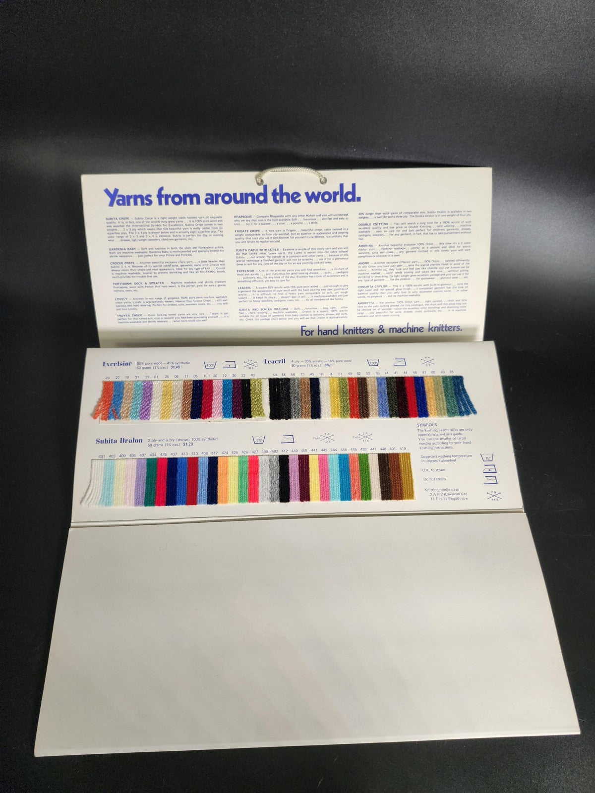 Vintage Knitking Yarns From Around The World Sample Swatch Multicolor Card Chart
