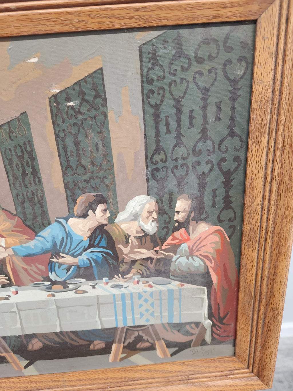 Vintage Hand Painted “The Last Supper” Framed Artwork Dorothy L. Stanton 1972...