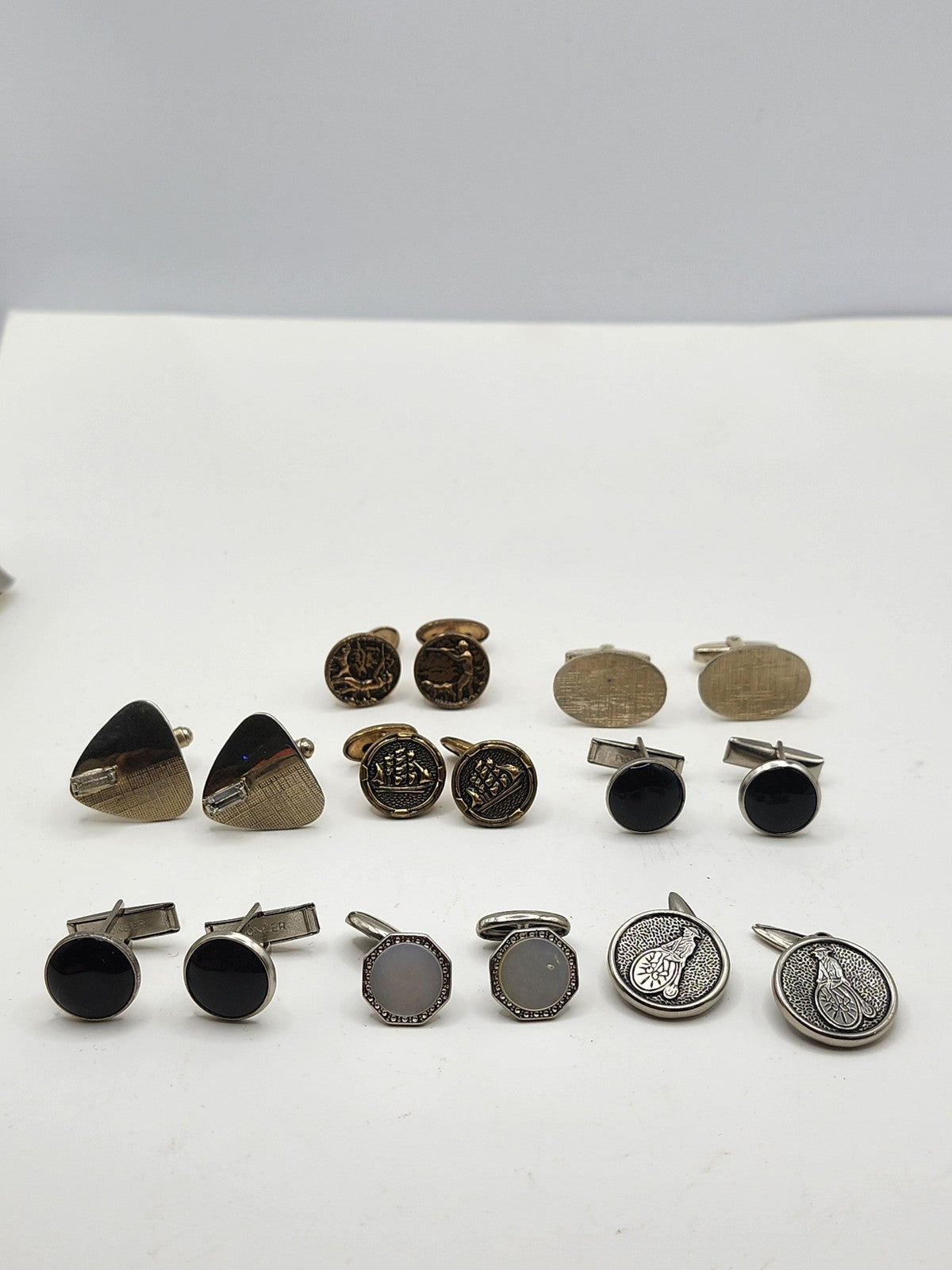Vintage Cufflinks Lot Mixed Brands Mens Gold Silver Tone Black Rhinestone 8 Pair