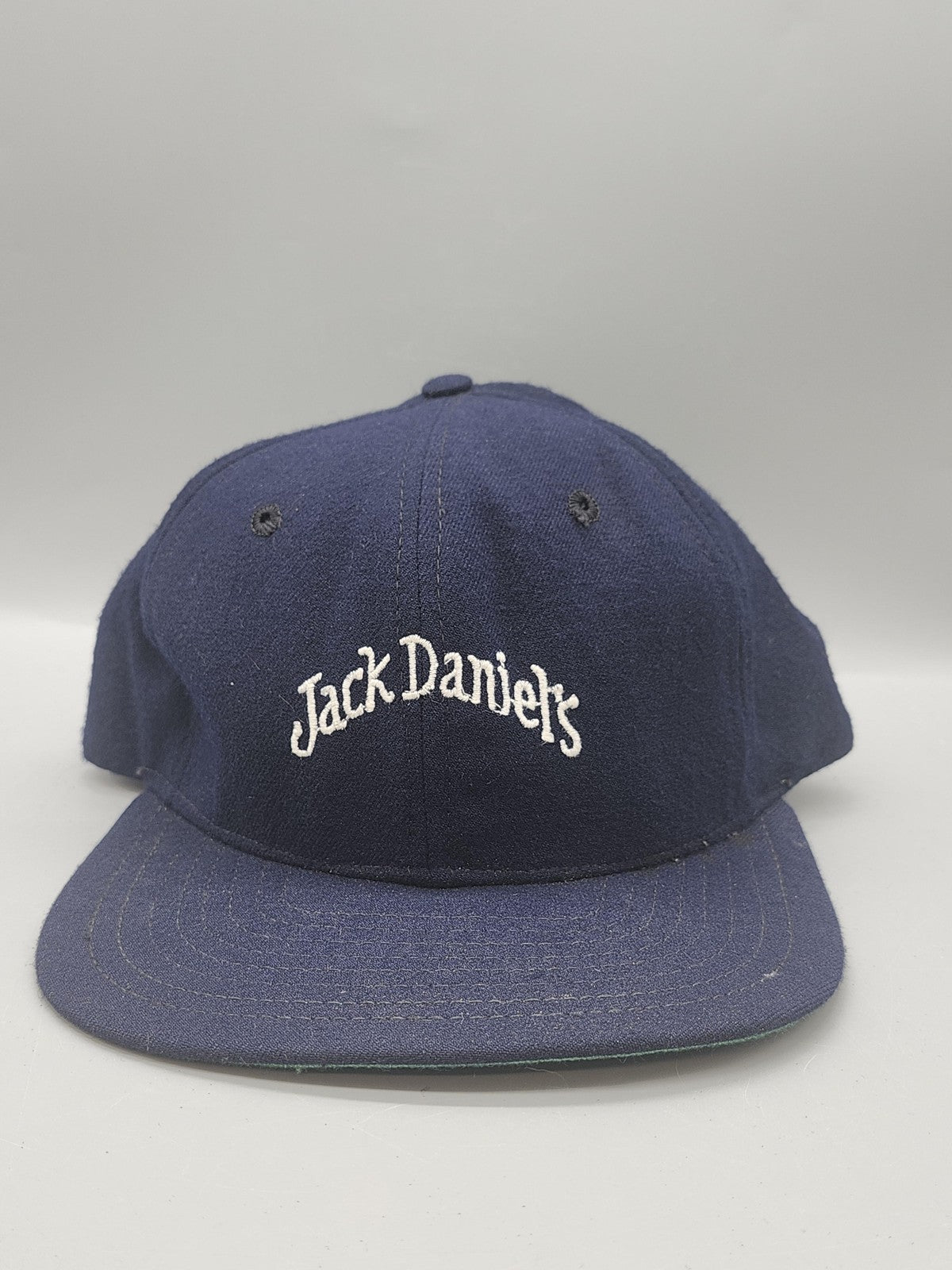 Vintage New Era Jack Daniels Hat Cap Snap Back Mens Medium Blue Beer USA 80s
