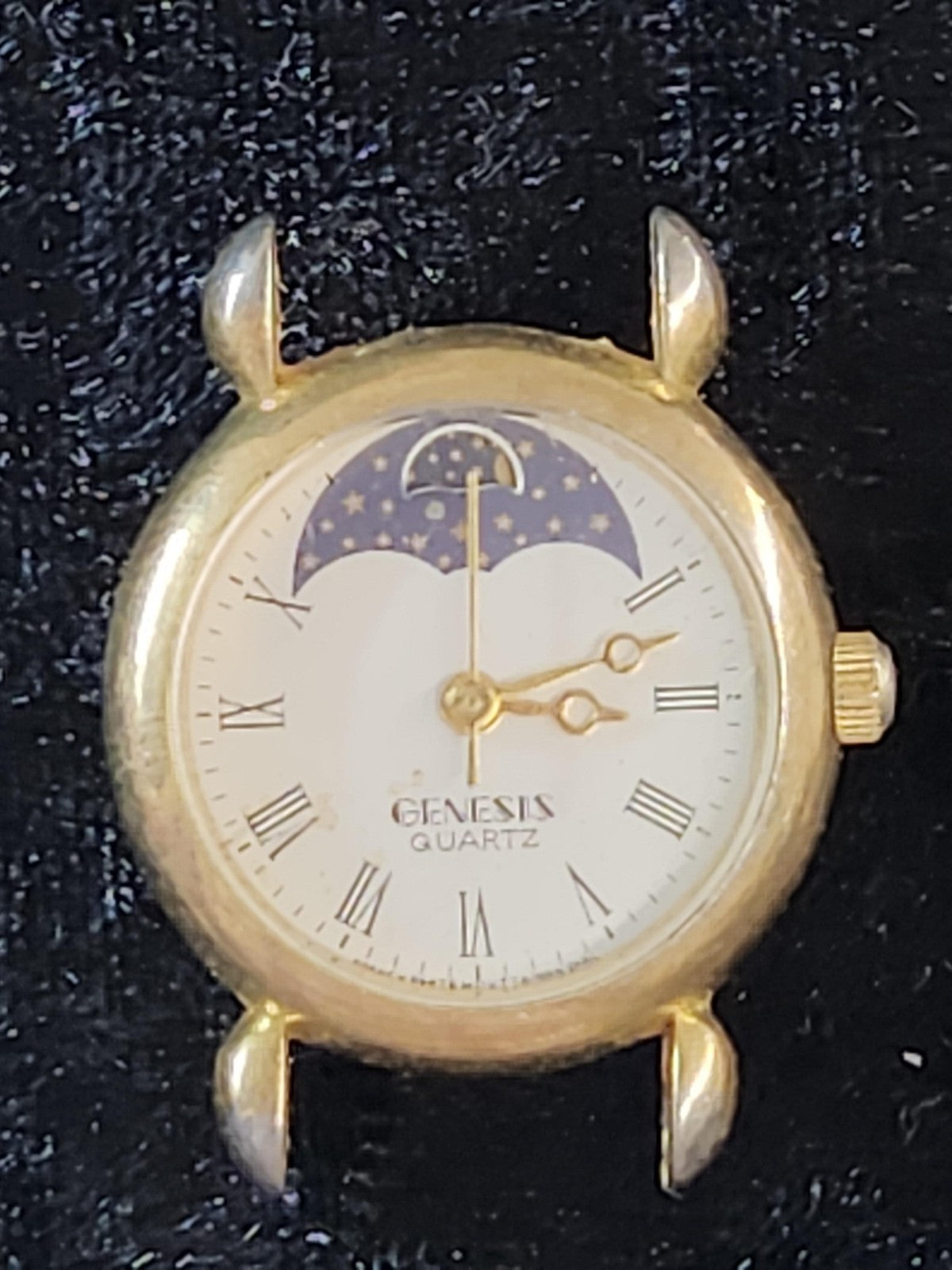 Genesis Watch Womens Gold Tone Quartz Roman Numeral Moon Dial Parts Repair