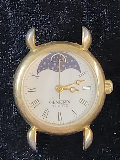 Genesis Watch Womens Gold Tone Quartz Roman Numeral Moon Dial Parts Repair