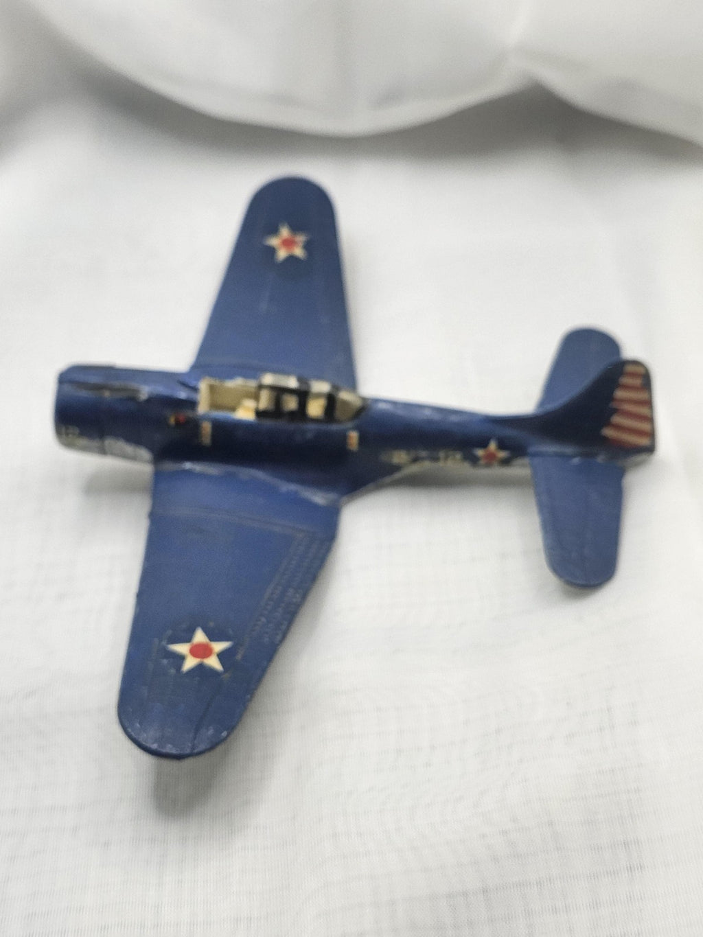 Vintage Blue Zamak Airplane Toy Small US Navy Fighter Plane Diecast WWII