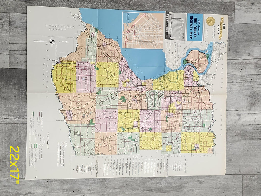 Vintage 1971 Erie County New York Highway Road Map 150th Anniversary Folded USA