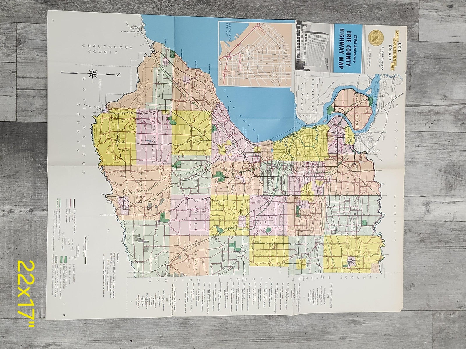Vintage 1971 Erie County New York Highway Road Map 150th Anniversary Folded USA