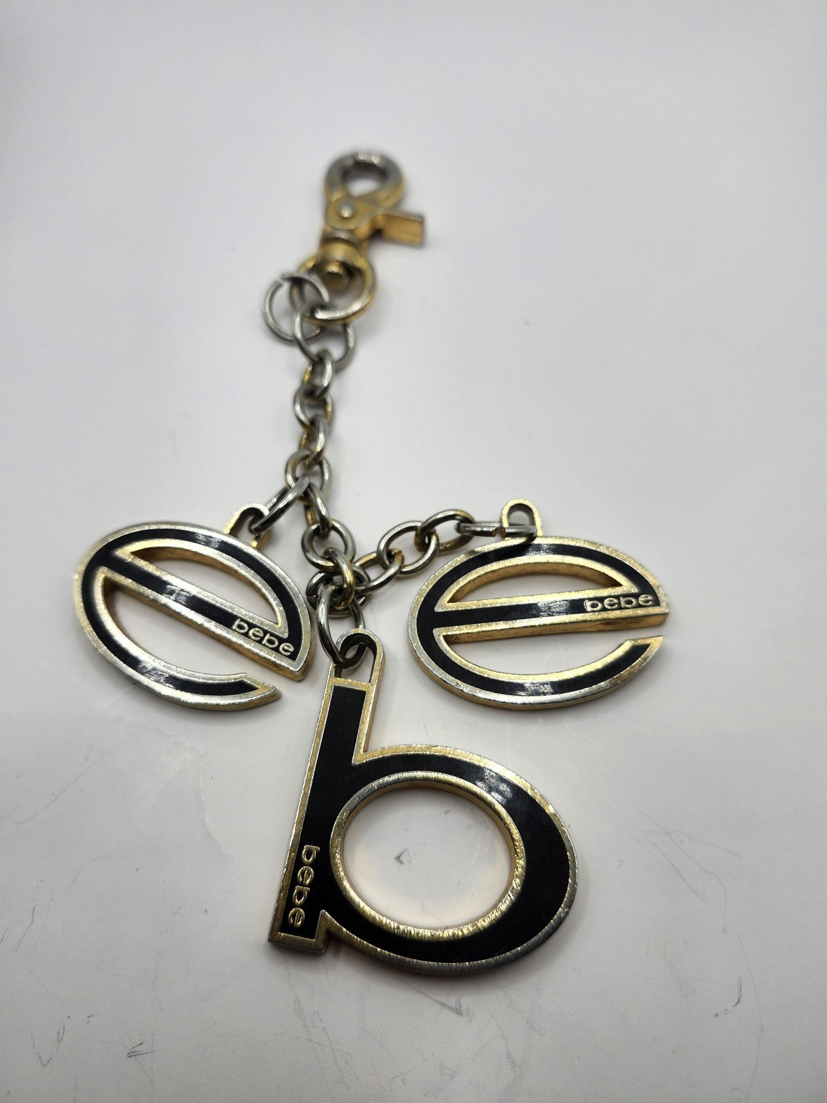 Bebe Logo Keychain Womens One Size Gold Tone Metal Letter Purse Charm Bag