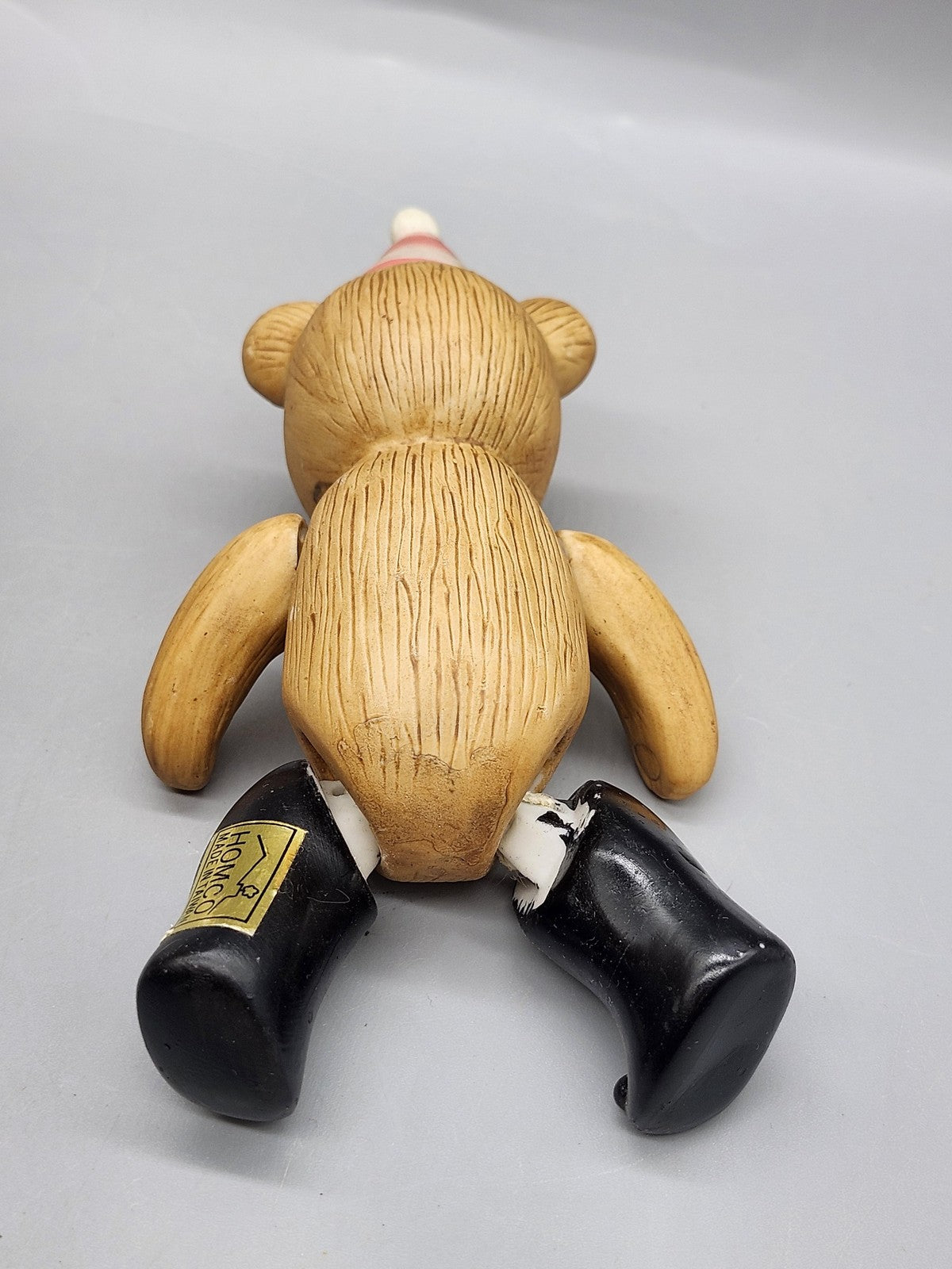 Vintage Homco Bear Figurine Small Party Hat Black Boots Brown Resin Home Decor