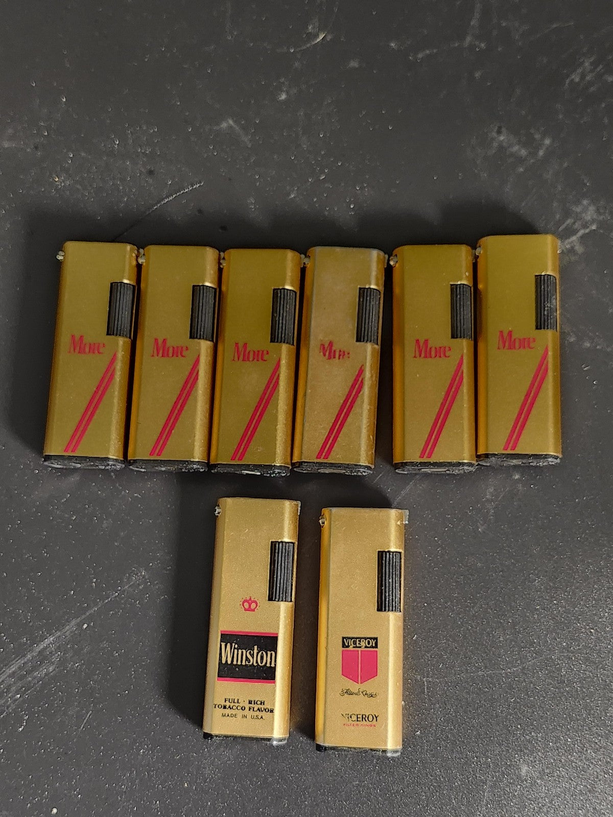 Vintage More Winston Viceroy Cigarette Lighters Lot 9 Bronze Tobacco Decor