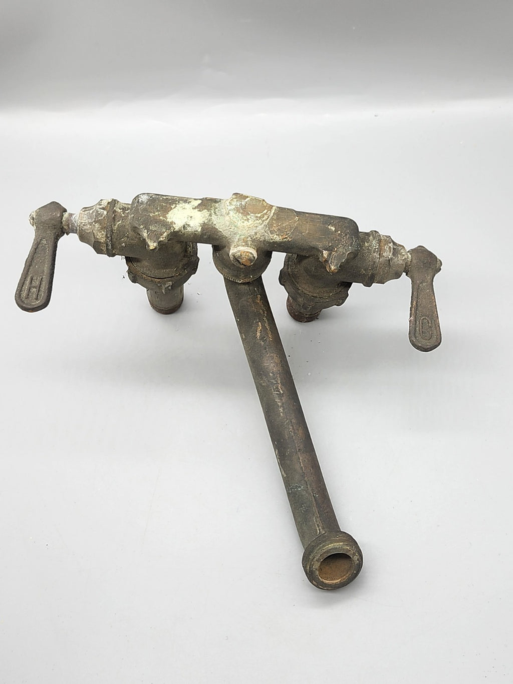 Vintage Brass Bridge Kitchen Faucet Hot Cold Wall Mount Faucet Parts Repair