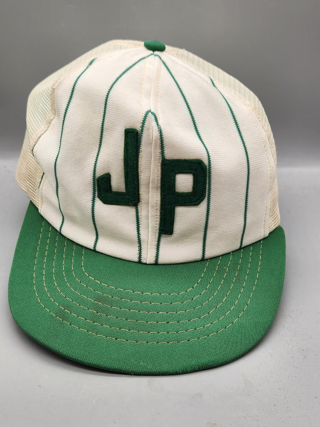 Vintage JP Pinstripe Mesh Trucker Snapback Hat Green White Union Made...