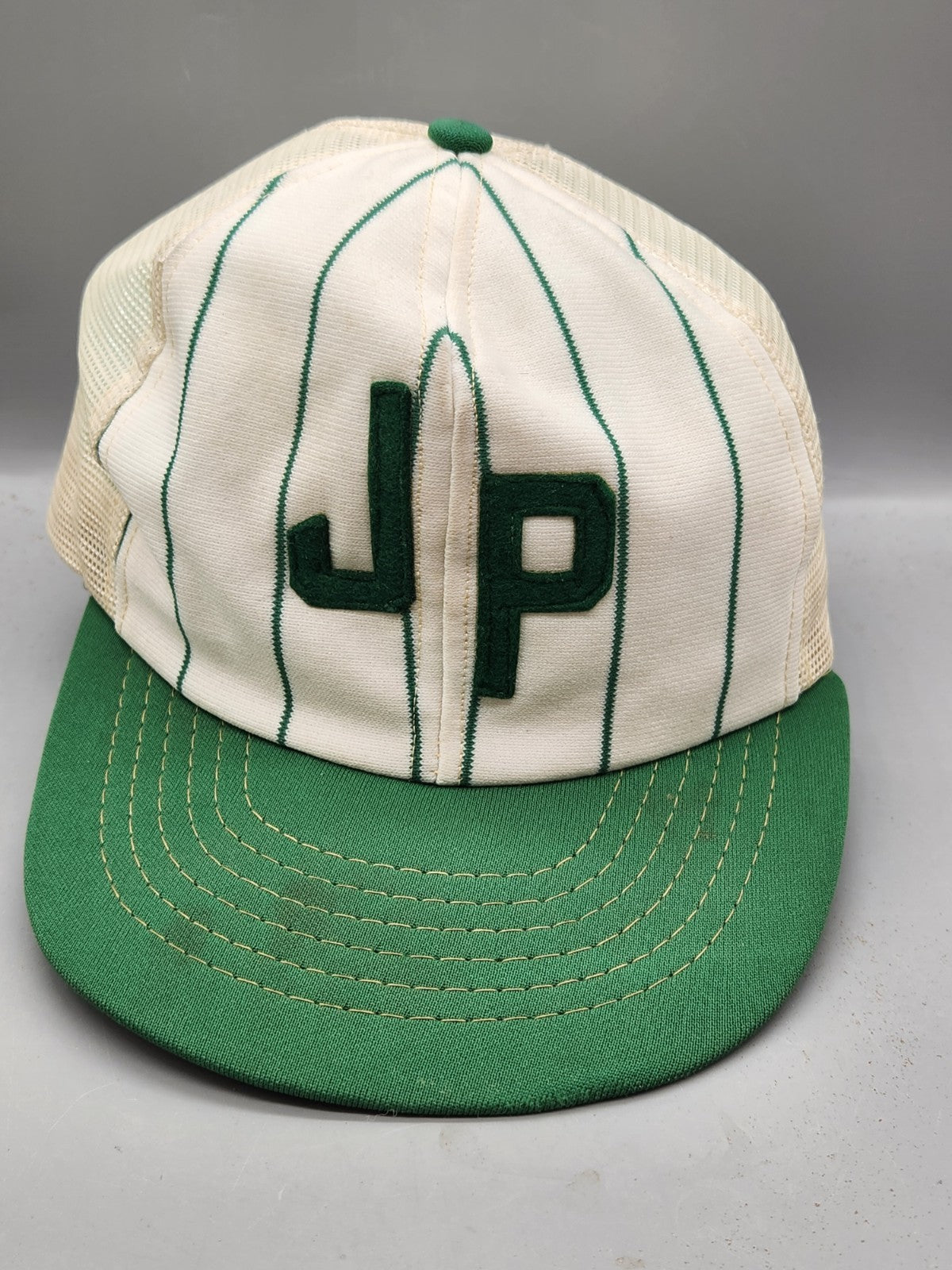Vintage JP Pinstripe Mesh Trucker Snapback Hat Green White Union Made...