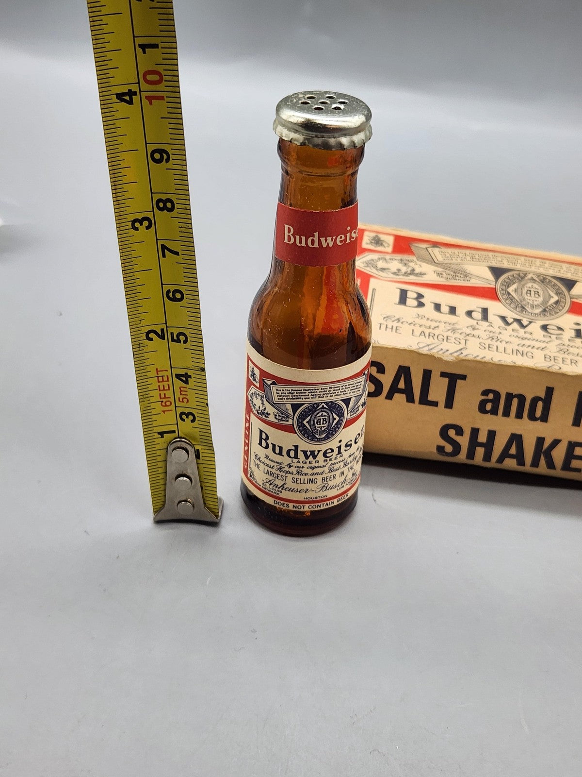 Vintage Budweiser Salt Pepper Shakers Lot 2 Brown Glass Bottle Decor Breweriana