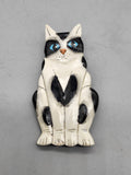 Cat Brooch White Black Resin Hand Painted Blue Eyes Animal Pin Jewelry Cute