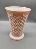 Vintage Pink Milk Glass Diamond Point Vase / Planter – Mid Century Art Deco...