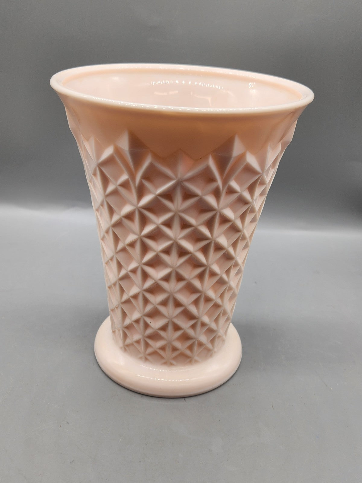 Vintage Pink Milk Glass Diamond Point Vase / Planter – Mid Century Art Deco...