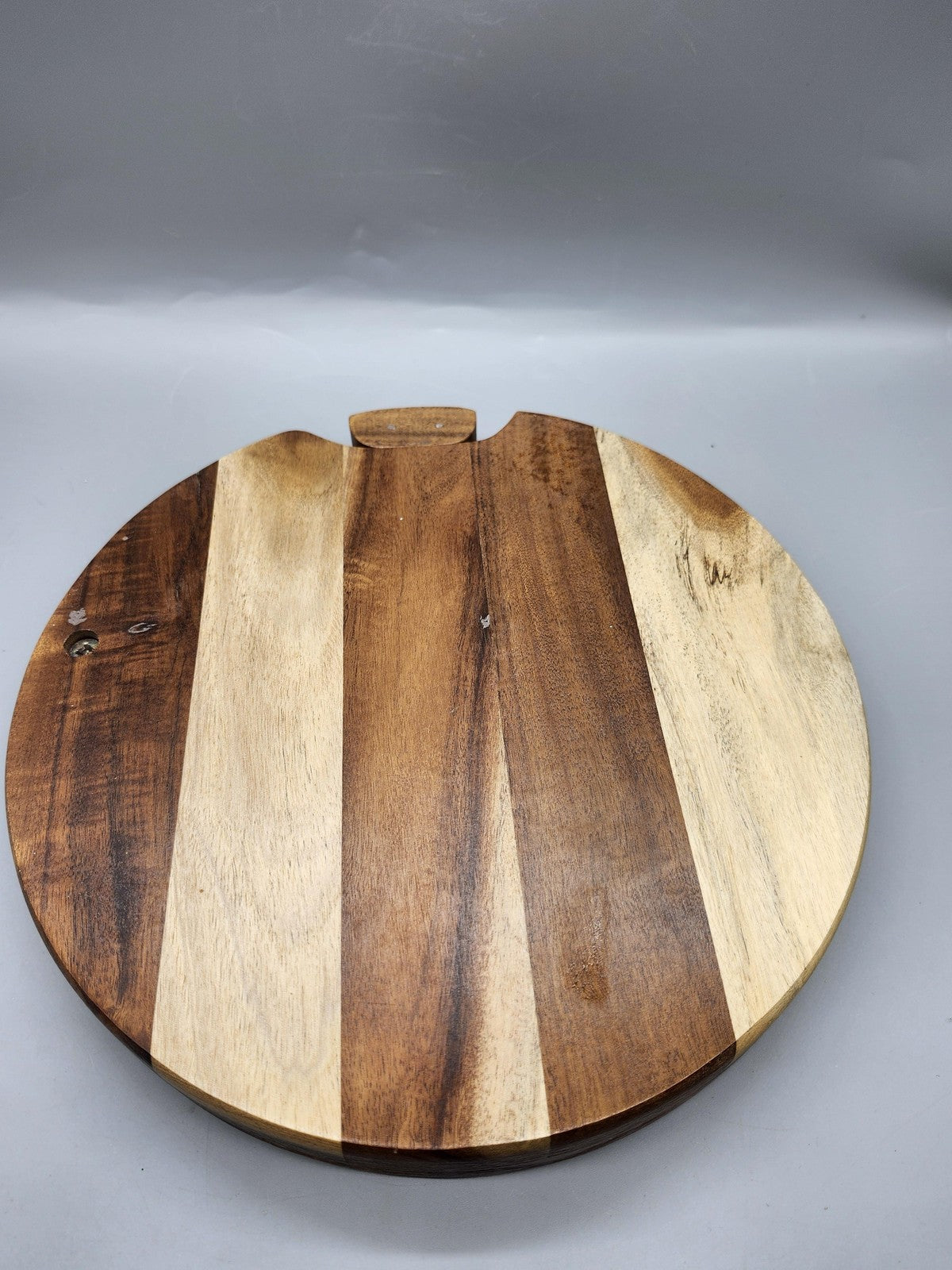 Kellogg's Wood Cheese Board Set Medium Brown Round Grooved Stainless Knives 5pc