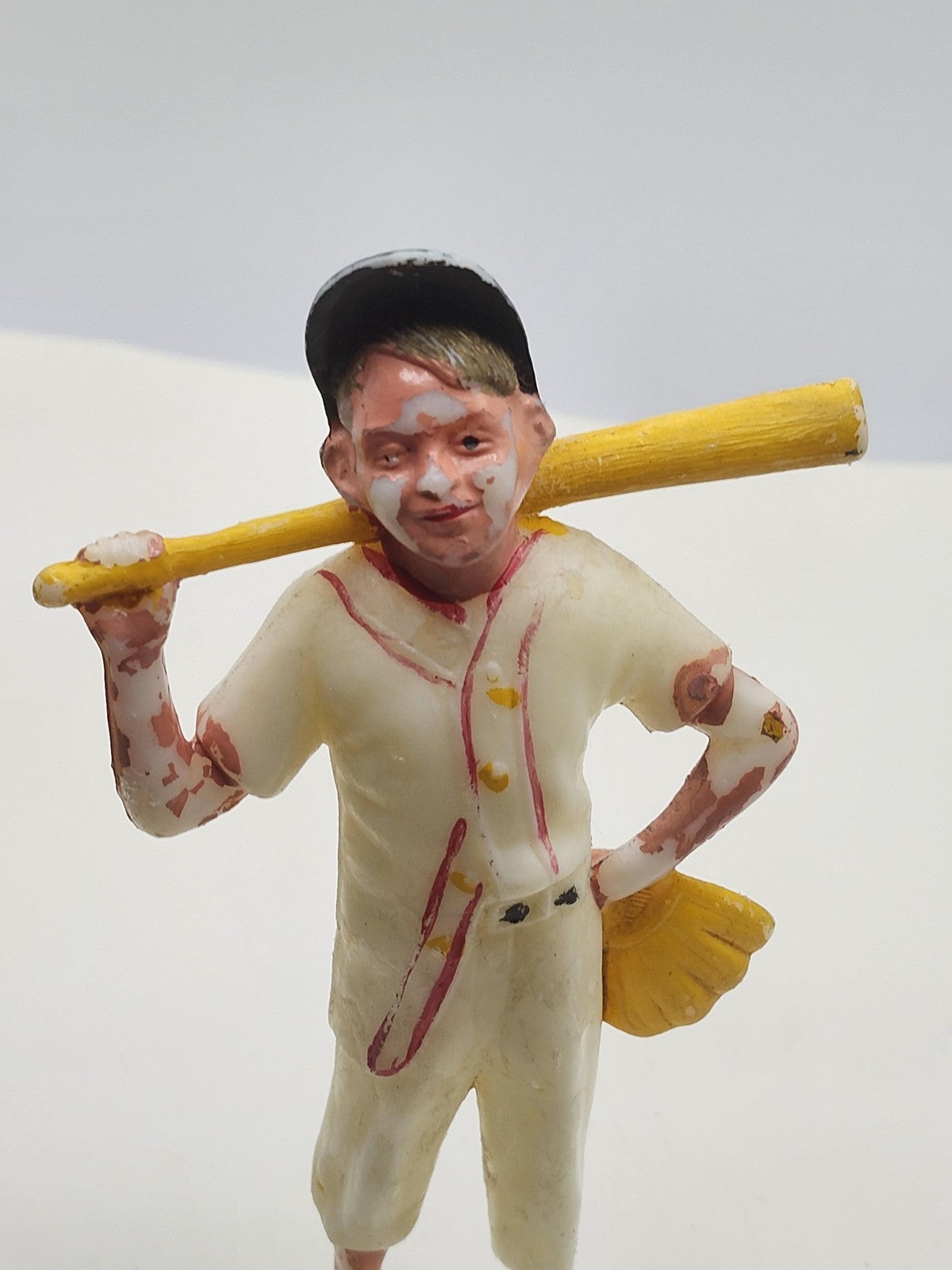 Vintage Baseball Player Action Figure 5in Plastic Toy Loose White Uniform Bat
