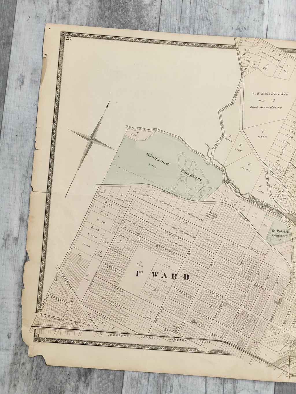 Vintage 1875 Lockport New York City Atlas Map 1st 2nd Ward 25.5x16 NY USA Print