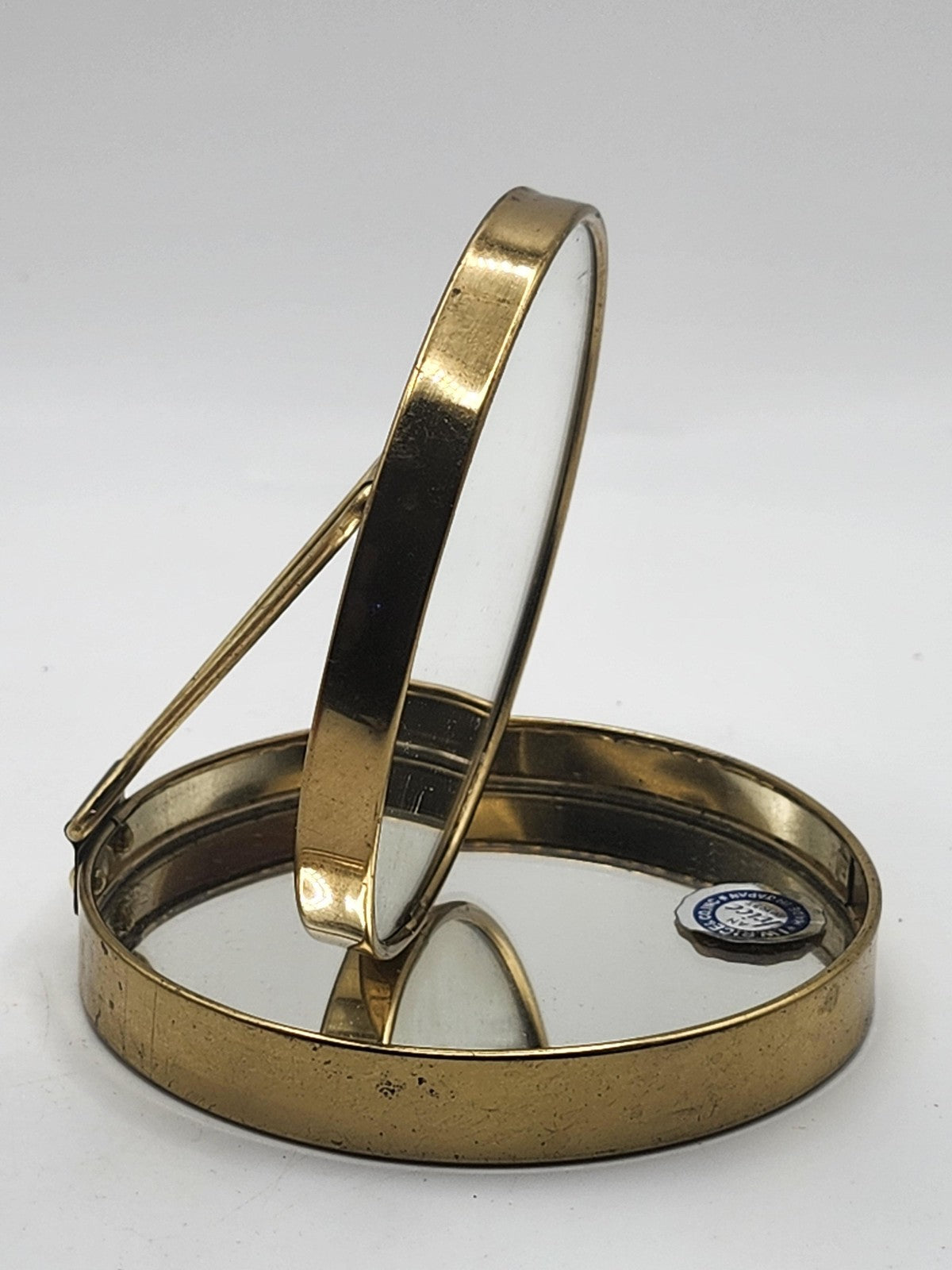 Vintage Irice Brass Round Folding Vanity Mirror Brown Tortoise Japan Decor