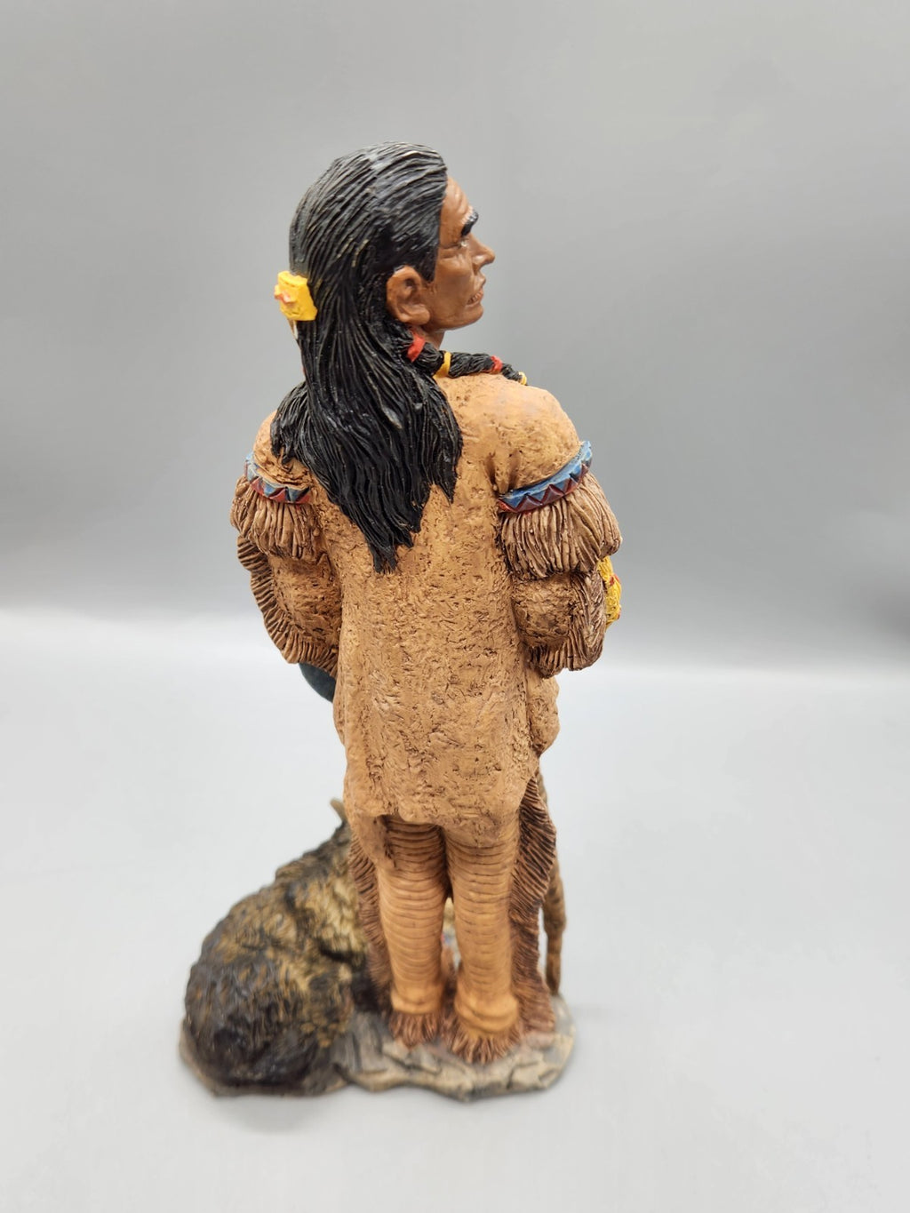 Vintage Native American Warrior Statue Figurine Spear Shield Wolf Resin 22”...