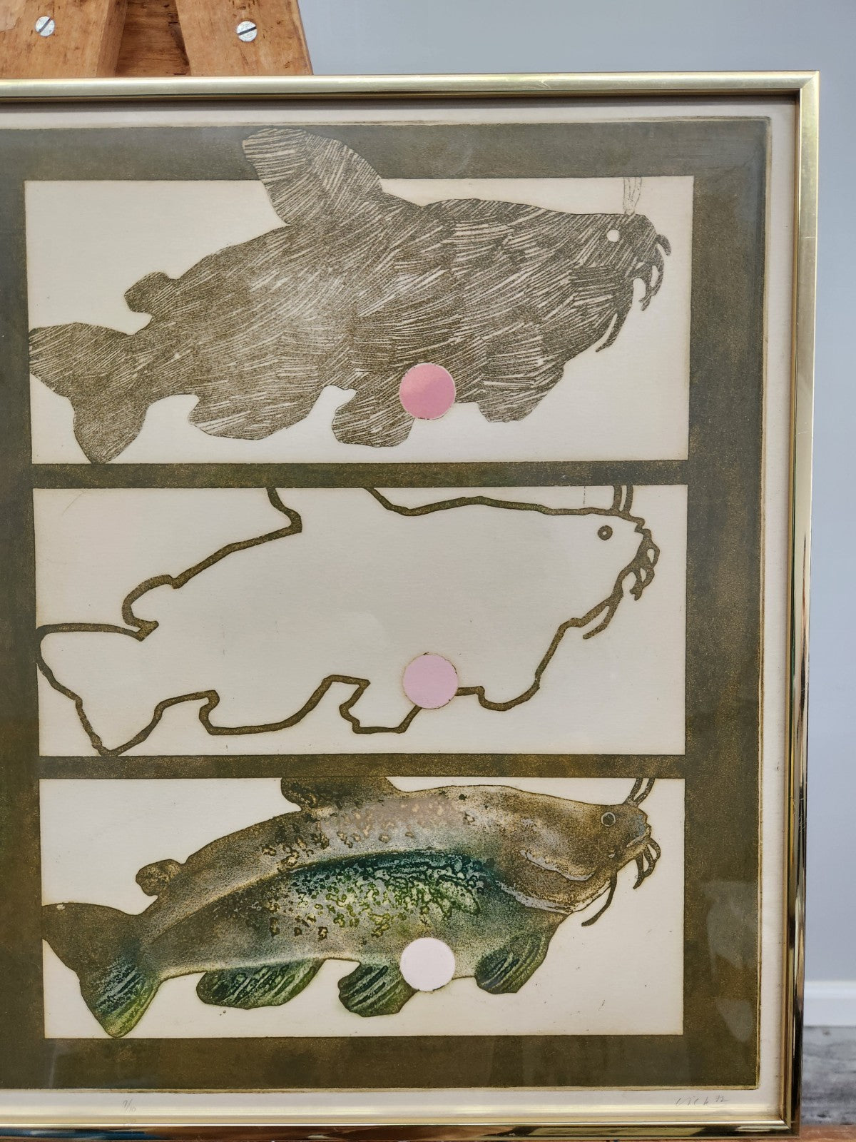 Signed Limited Edition 1972 Catfish Print 9/10 Mid Century Modern Surreal Art