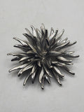 Silver Tone Flower Brooch Pin Layered Petal Burst Textured Costume Jewelry