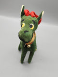 Vintage Green Horse Plush Stuffed Animal Small Bell Red Mane Holiday Toy Retro