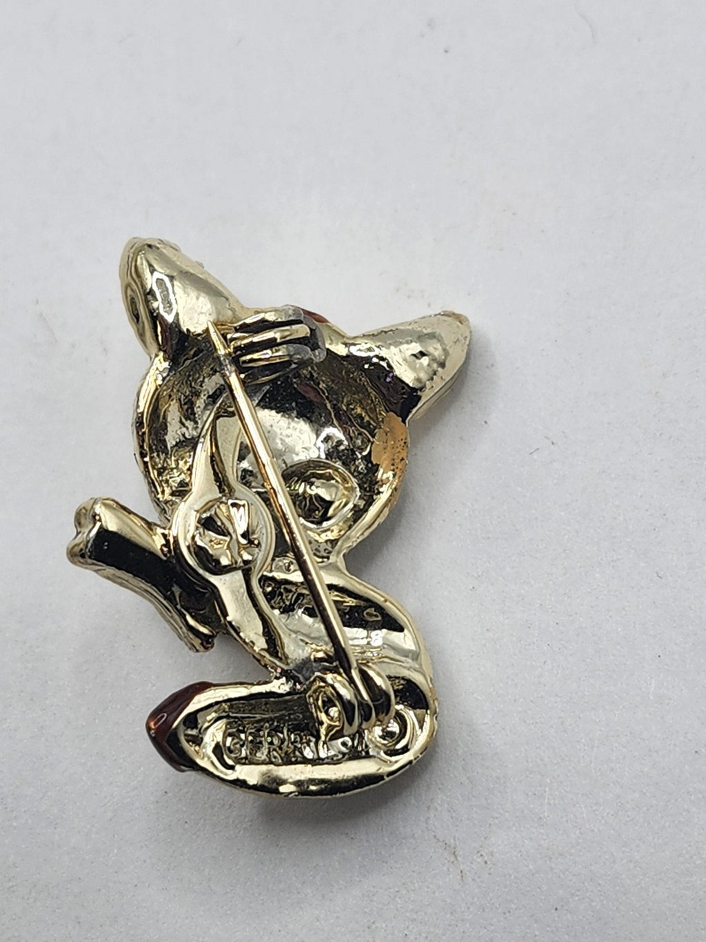 Gold Tone Fox Brooch Pin Green Rhinestone Eyes Brown Enamel Animal Jewelry
