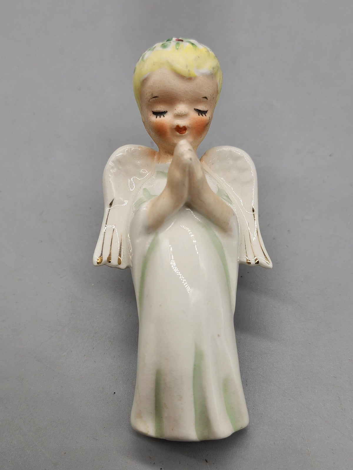 Vintage Ceramic Praying Angel Figurine Small Ring Holder Christmas White Decor
