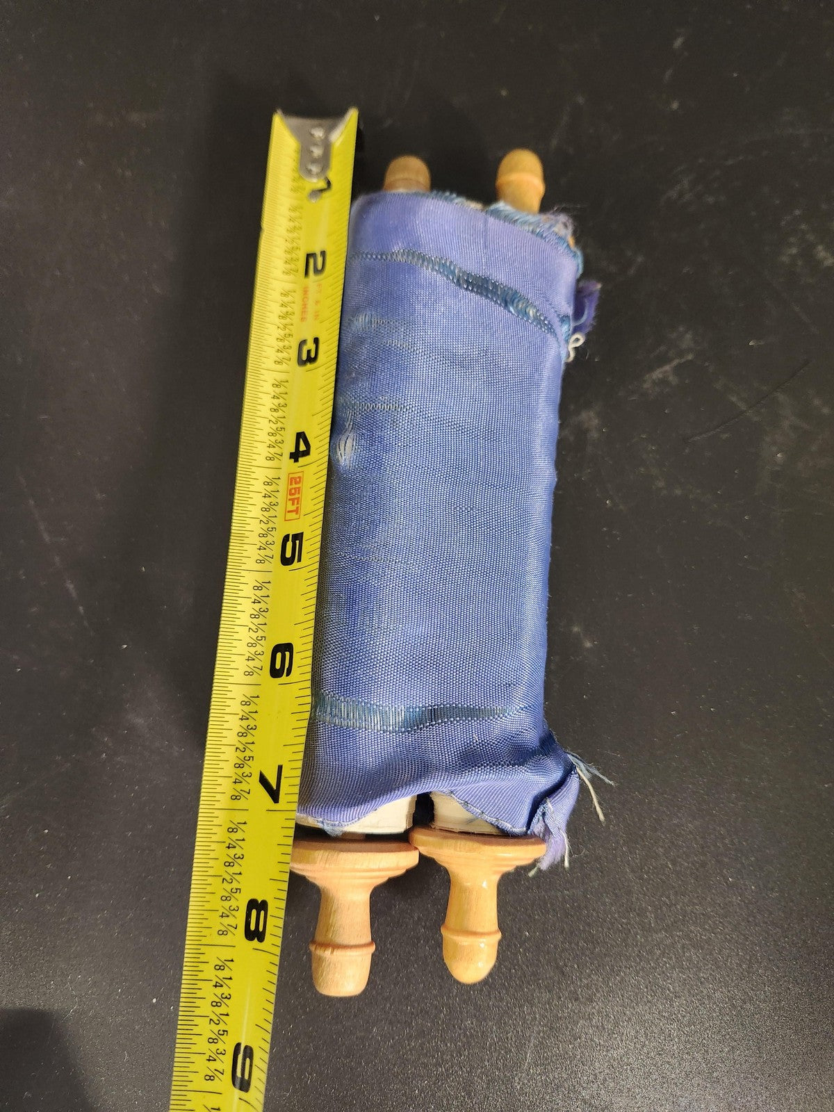 Mini Torah Scroll Hebrew Text Blue Cloth Cover Wooden Handles Judaica Decor