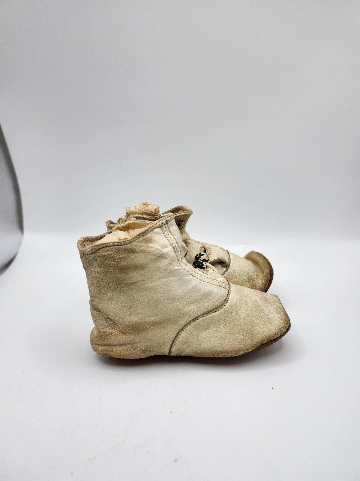 Vintage Infant Baby Button Boots Leather Shoes Antique Beige Victorian Decor
