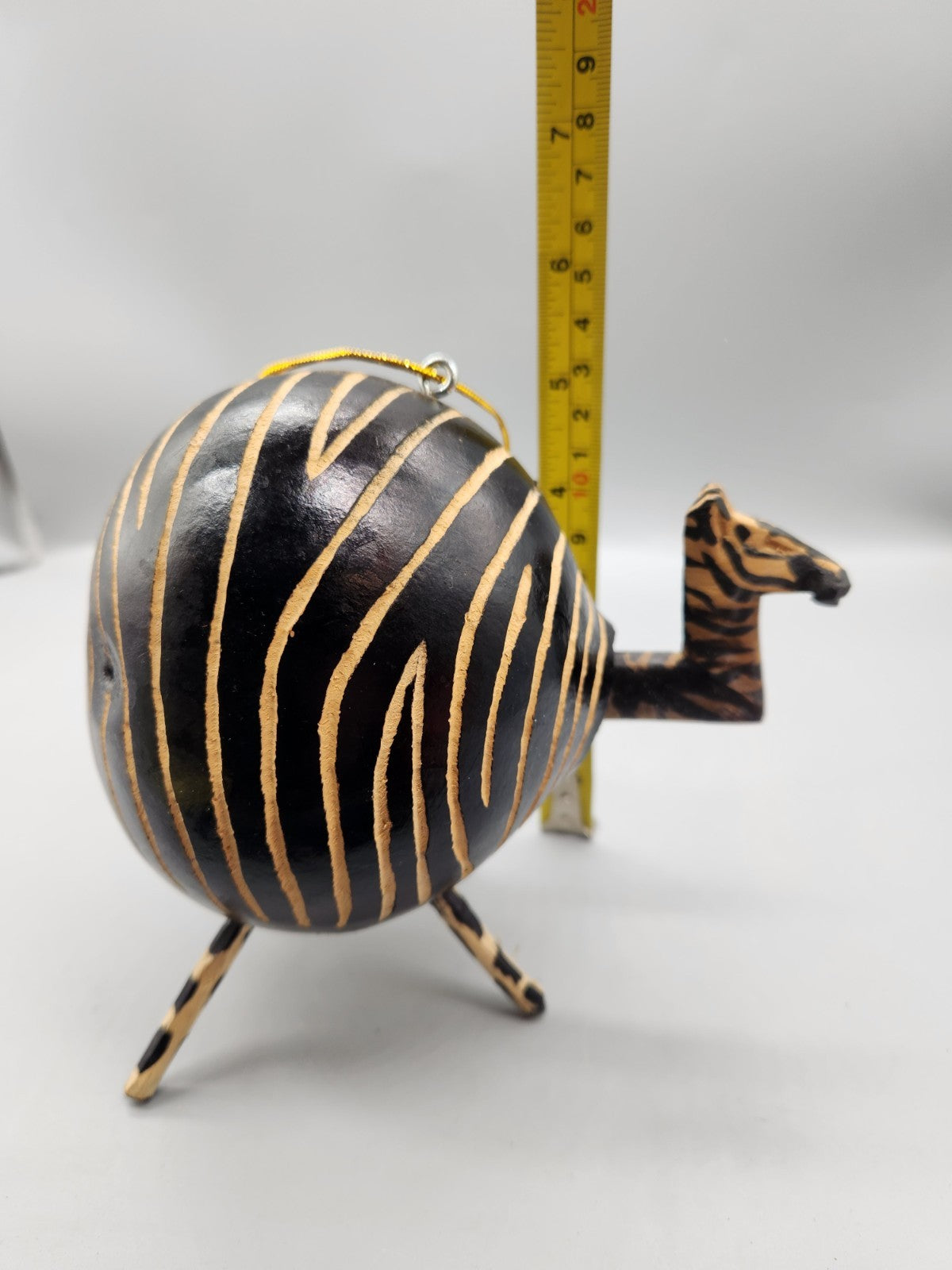 Vintage Zebra Gourd Sculpture Hand Painted African Safari Folk Art Hanging...