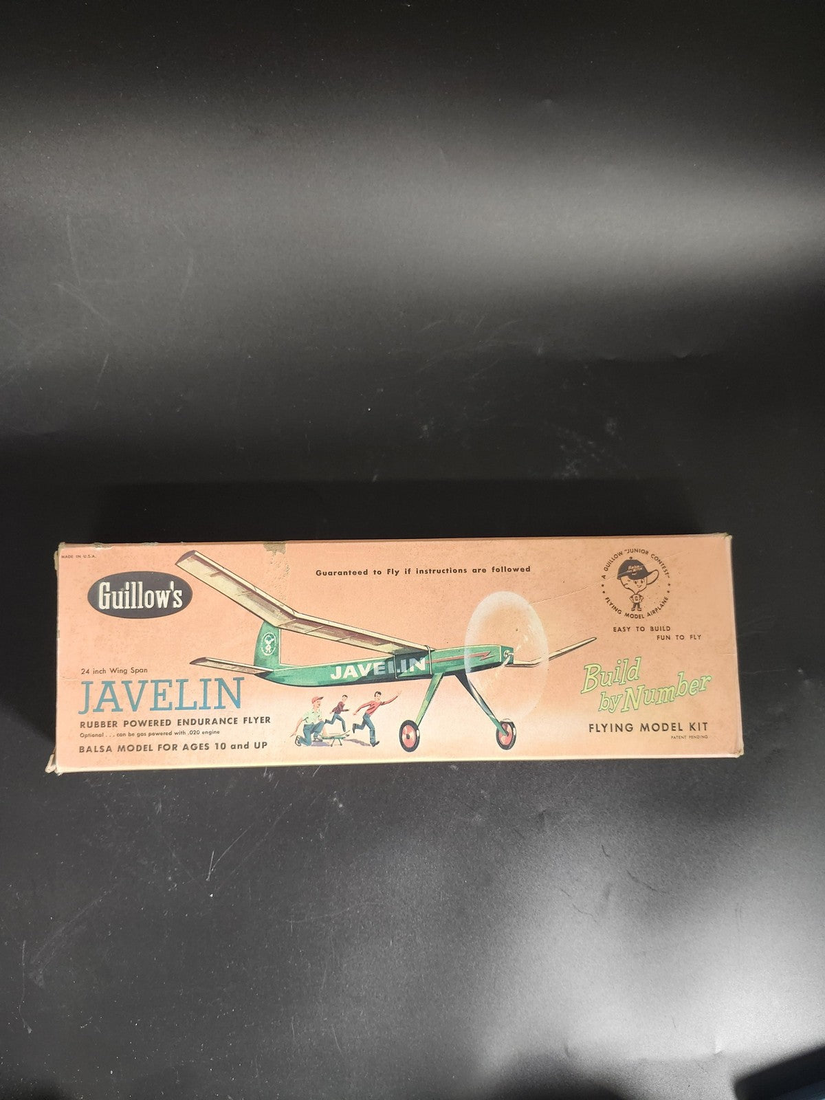 Vintage Guillows Javelin Balsa Airplane Model Kit Brown Box Parts Repair
