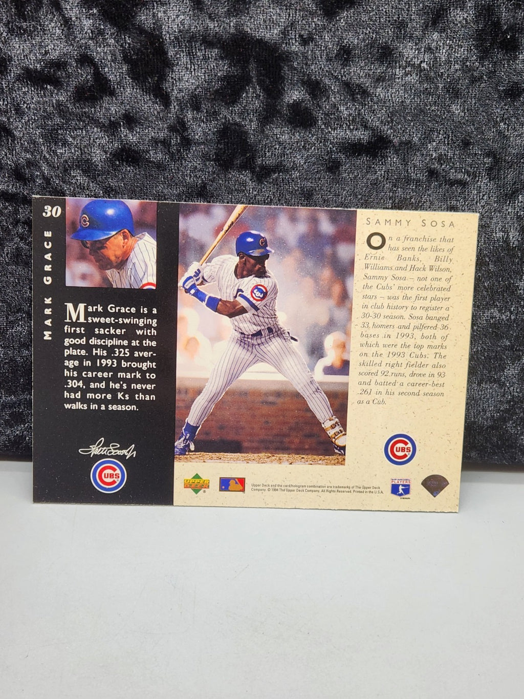 1994 Upper Deck The Upper Deck Company Mark Grace #30 Chicago Cubs Baseball Card