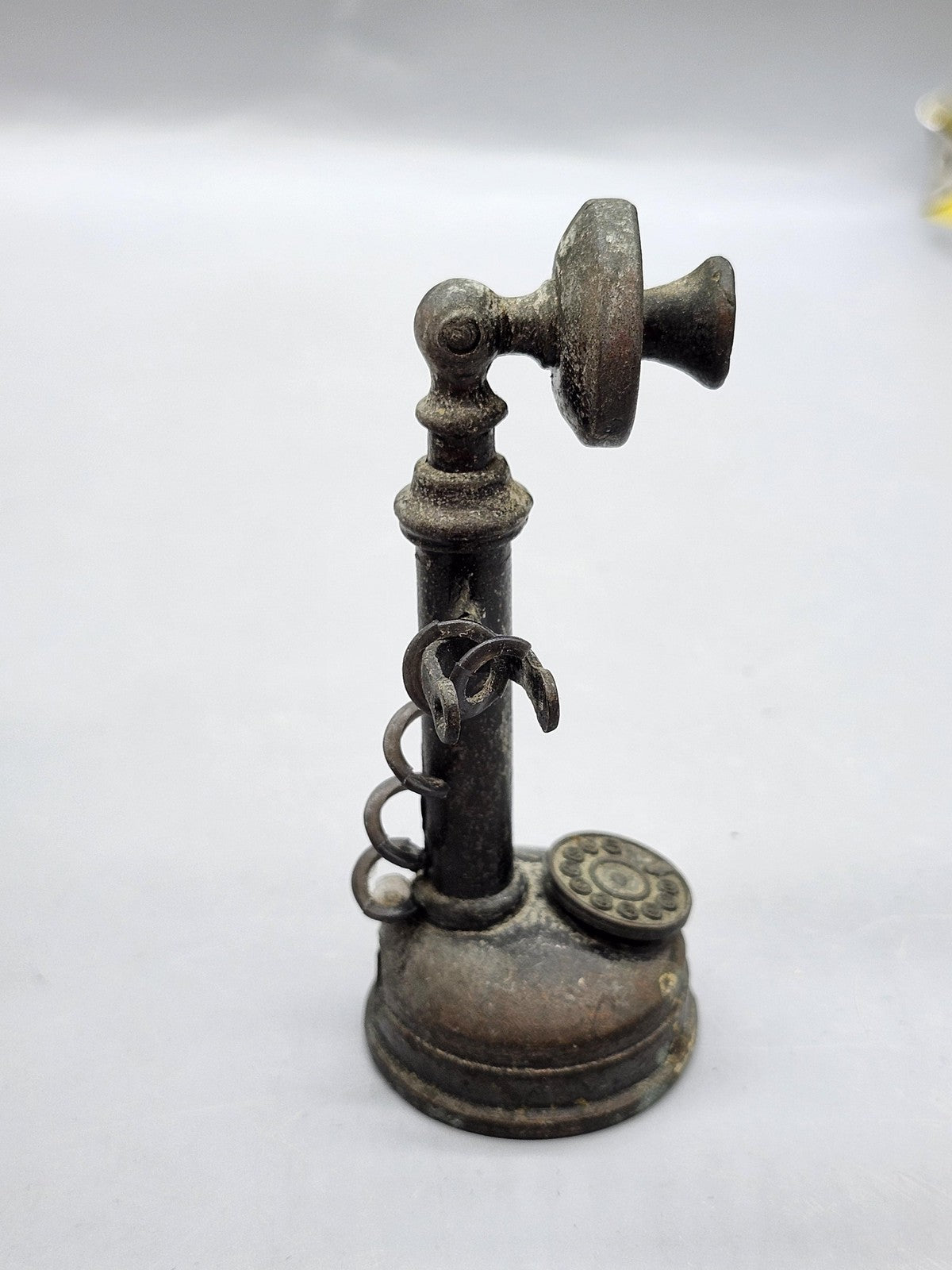 Vintage Candlestick Telephone Pencil Sharpener Small Brass Brown Desk Decor