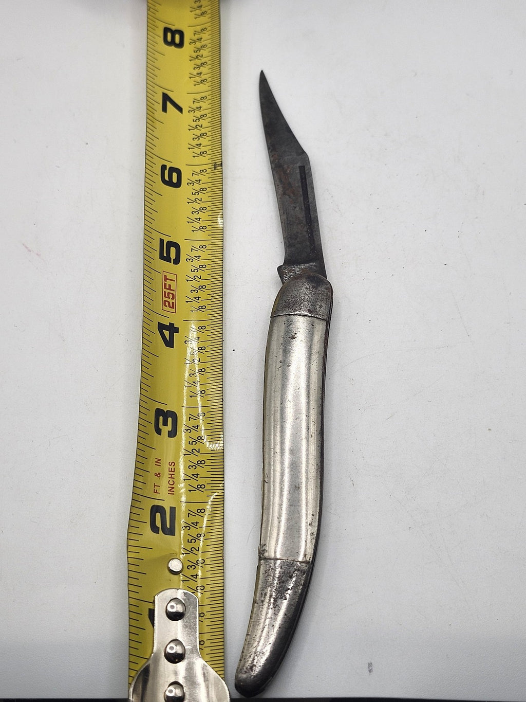 Vintage Slim Metal Pocketknife 1 Blade Straight Back Silver Tone Slipjoint EDC