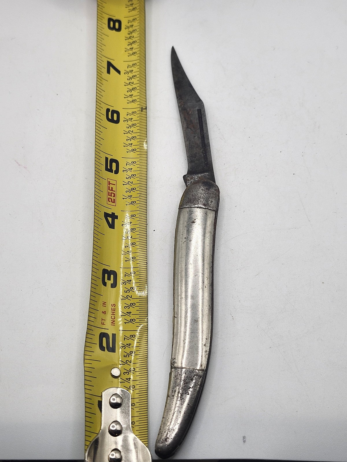 Vintage Slim Metal Pocketknife 1 Blade Straight Back Silver Tone Slipjoint EDC