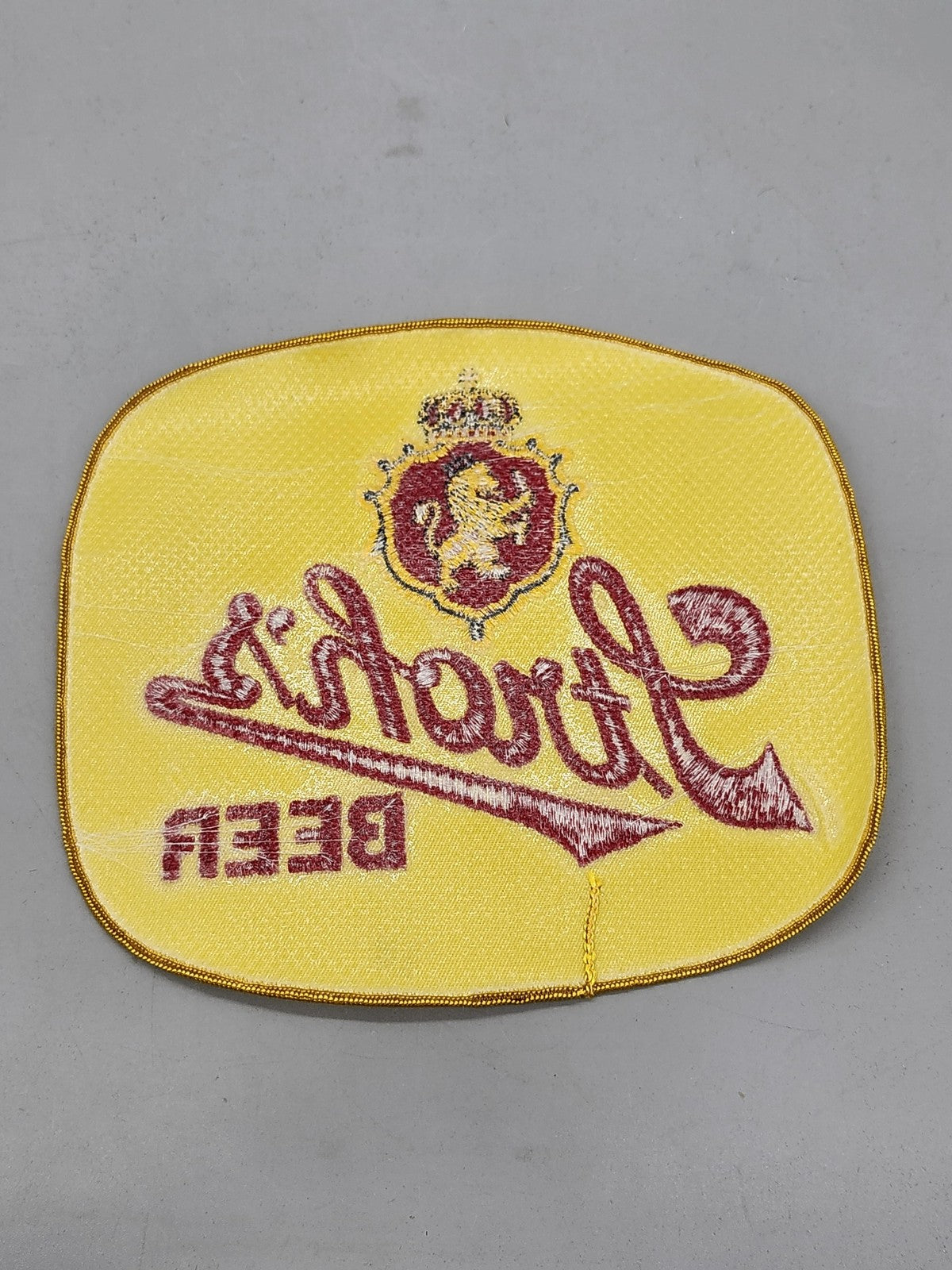 Vintage Stroh's Beer Logo Patch Yellow Red Embroidered Breweriana Bar Decor