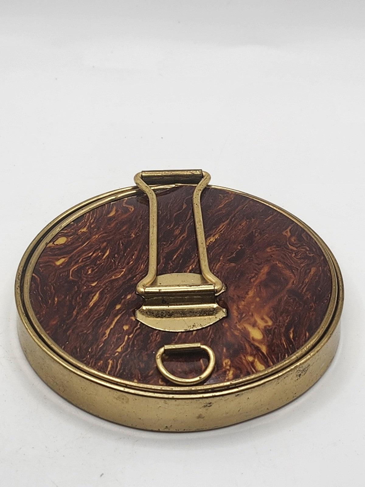 Vintage Irice Brass Round Folding Vanity Mirror Brown Tortoise Japan Decor