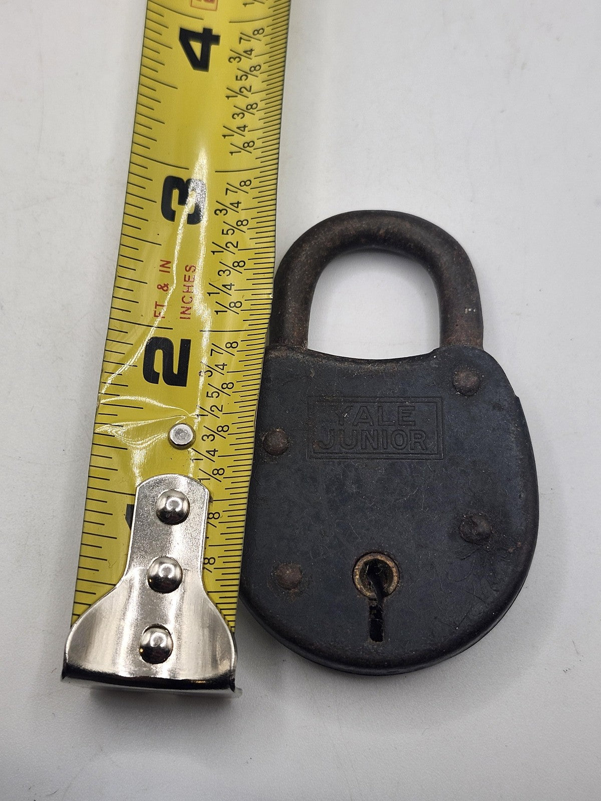 Vintage Yale Junior Padlock Small Black Cast Iron Lock USA Rustic Hardware Decor