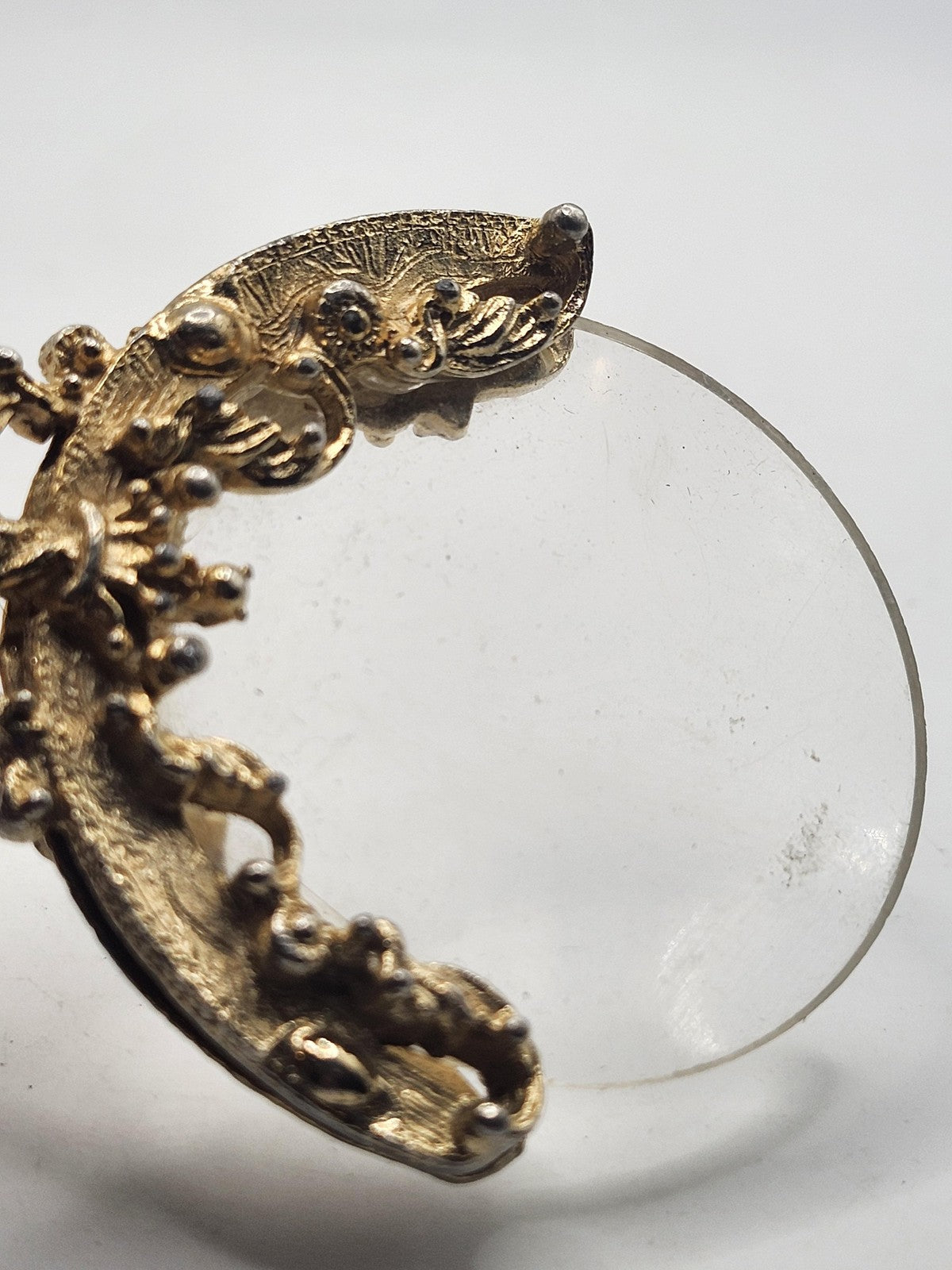 Ornate Gold Tone Floral Handle Magnifying Glass Handheld Faux Pearl Decorative