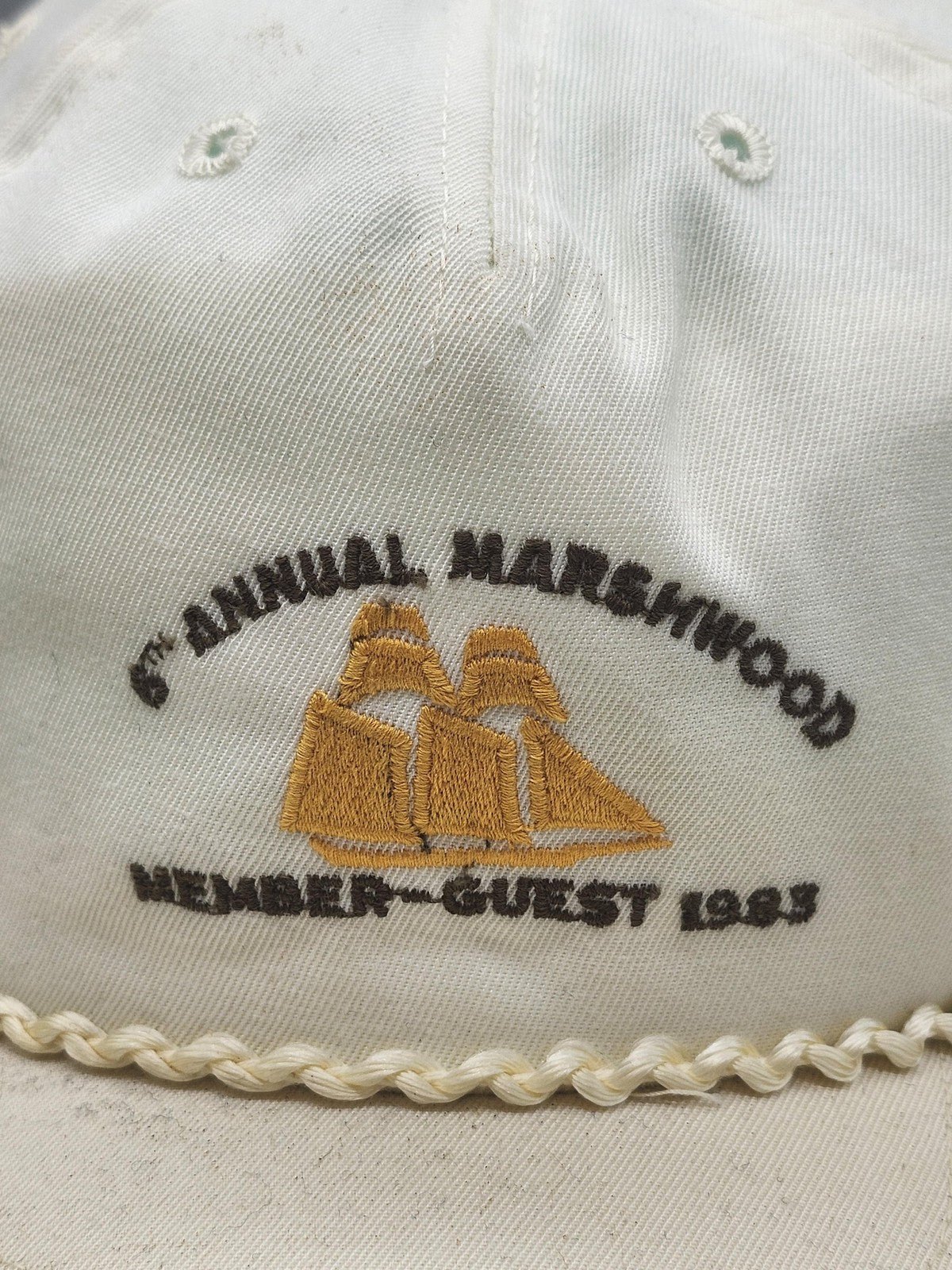Vintage New Era Marshwood Member Guest Hat Cap Snap Back Mens Large White 80s